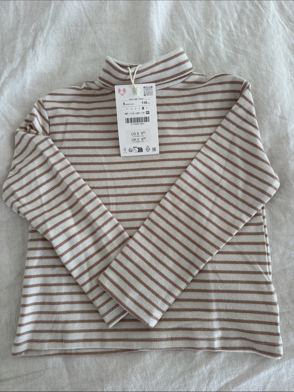 Zara kids Cream and Brown Striped Long Sleeve Tee